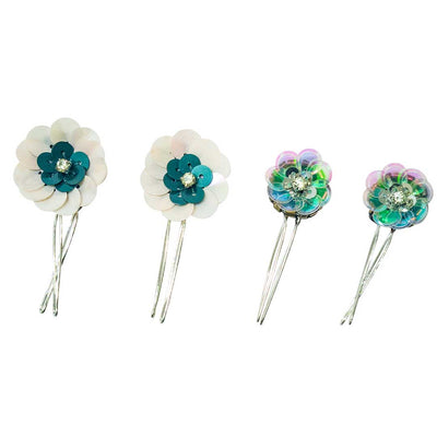 Green Floral Bob Pins Set of 4