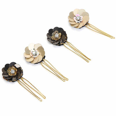 Brown Floral Bob Pins Set of 4