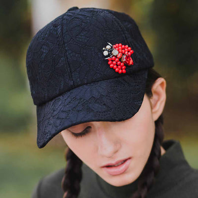 Black Lace Cap with Red Bug
