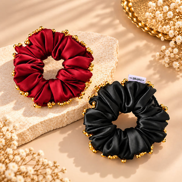 Utsav Satin Scrunchies with Ghunghroos - Set of 2
