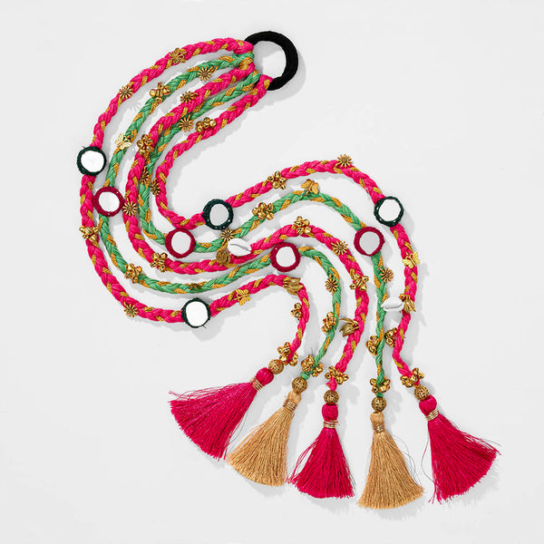 Utsav Mirror Boho Hair Tassels Parandi - Pink & Green