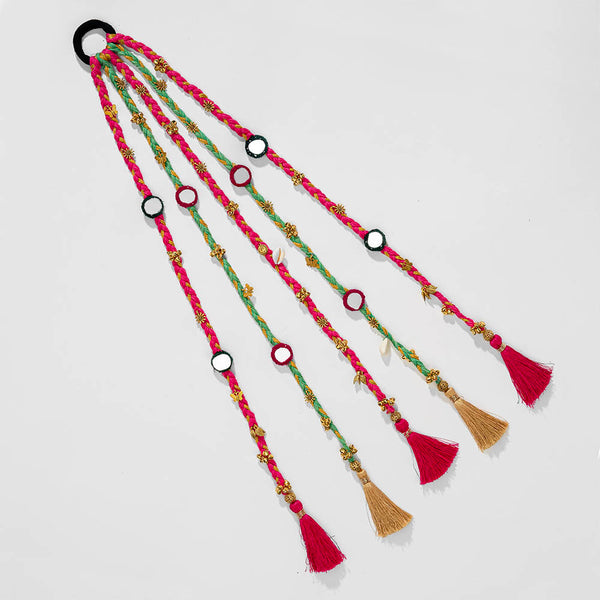 Utsav Mirror Boho Hair Tassels Parandi - Pink & Green