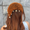 Bohemian Crochet Headscarf with Shell Charms - Brown -Small