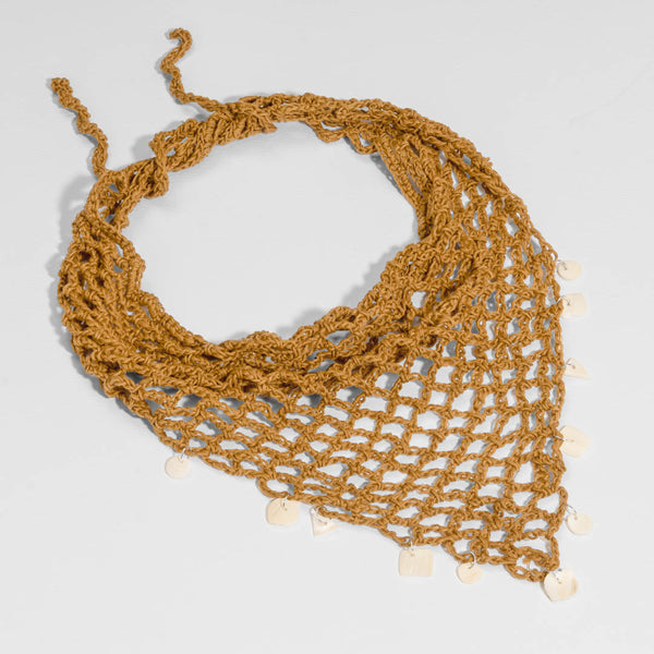 Bohemian Crochet Headscarf with Shell Charms - Brown -Small