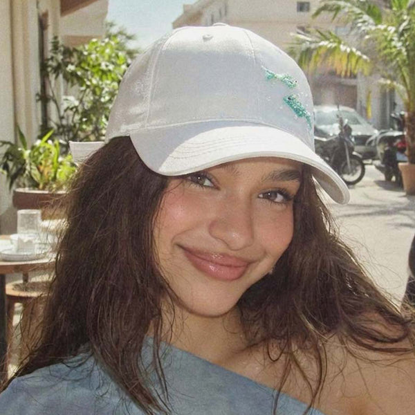 Fish Motif Baseball Cap – White