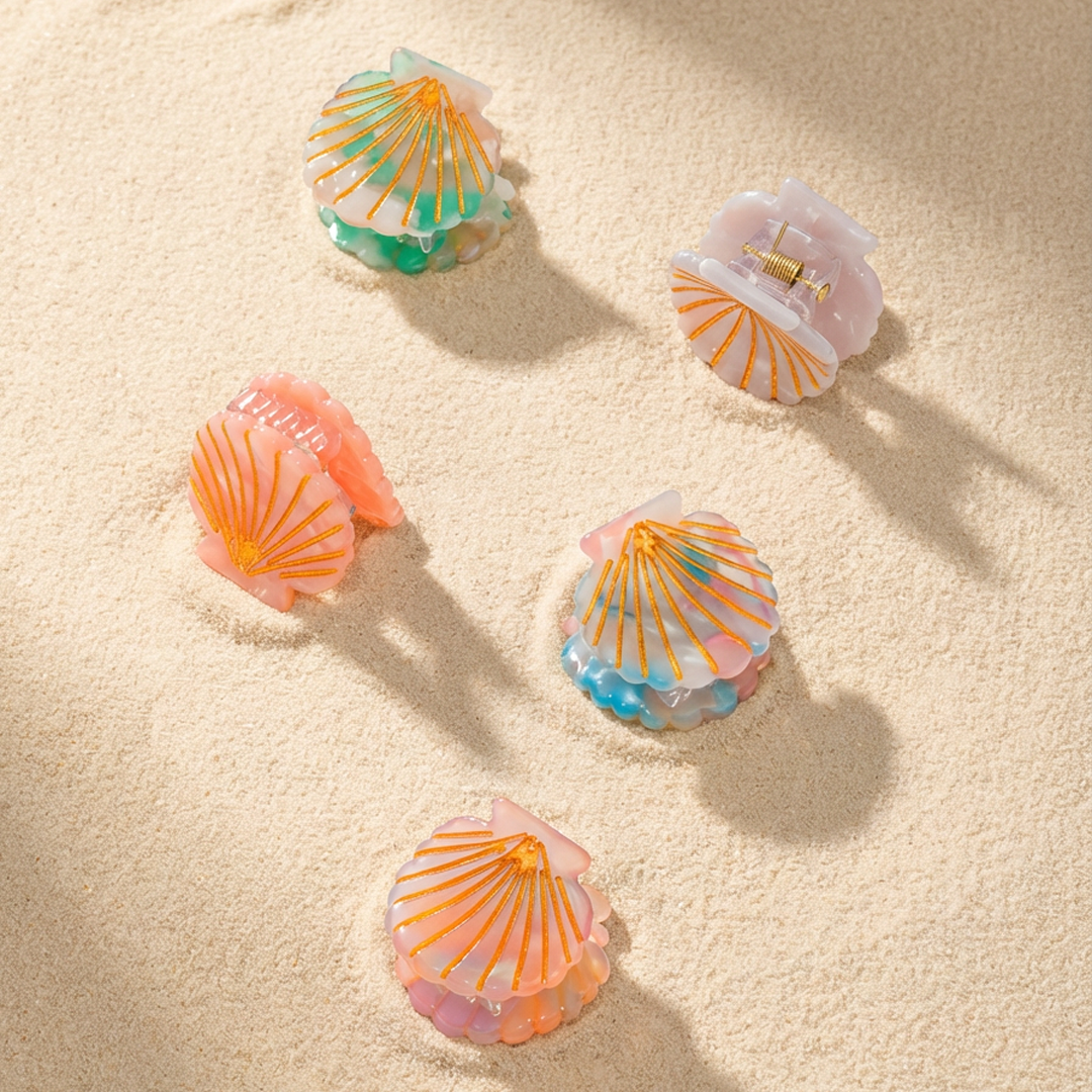 Shell Basec Clips Shell Mini Claw Clips - Set of 5 - Multi – Hair Drama Company