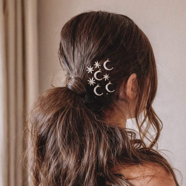 Celestia Silver Star & Moon Hair Pins - Set of 8