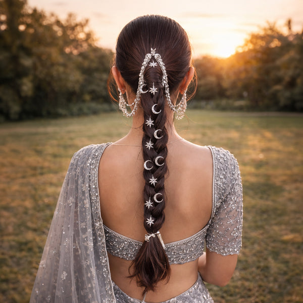 Celestia Silver Star & Moon Hair Pins - Set of 8