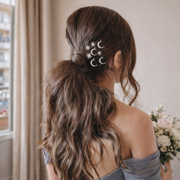 Celestia Silver Star & Moon Hair Pins - Set of 8