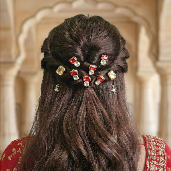 Crystal & Star Charm Pins - Set of10 - Multicolour