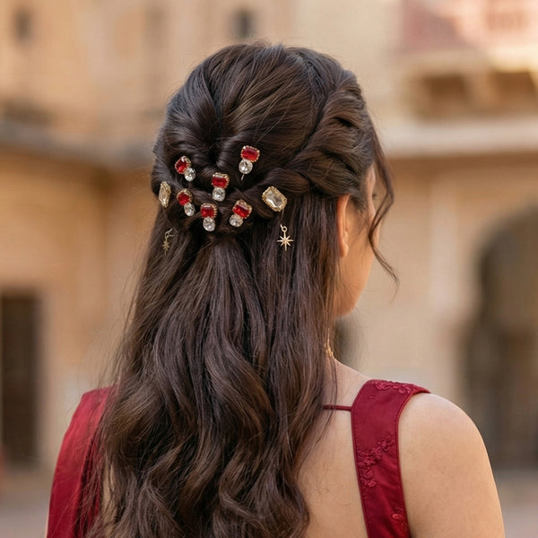 Crystal & Star Charm Pins - Set of10 - Multicolour