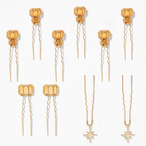  Premium Hair pins with crystals and stars - secure U-pin design for quick glam-up