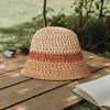 Crochet Beach Bucket Hat with Rose Charm - Shades of Beige