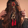Coin & Mirror Hair Tassels with U Pin - Red