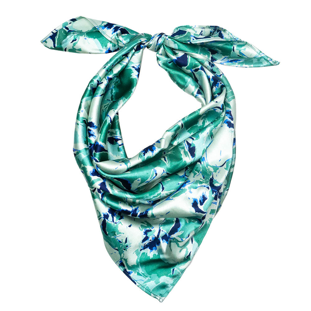 Green Silk Bandana AWAYTR 35" Large Square Satin Head Scarf - 3Pcs