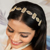 Gold Plated Geometric Hair Band for Women in Pearls and White Polki