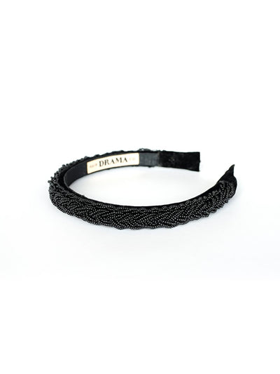 SLEEK BLACK HEADBAND WITH BEAD EMBELLISHMENT