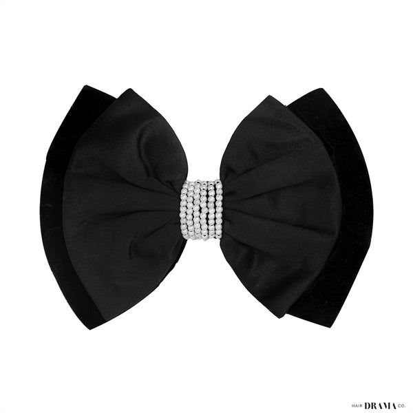 Embellished Velvet Hair Bow Alligator Clip - Black