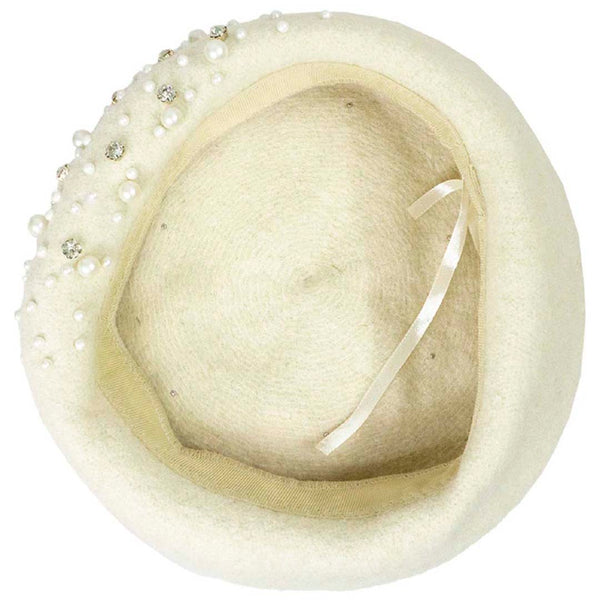 White Beret with Pearls & Crystals