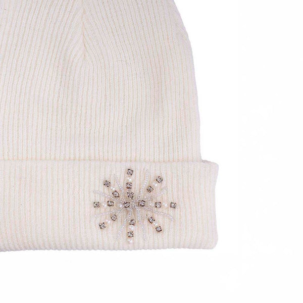 White Beanie with Pearls & Crystals
