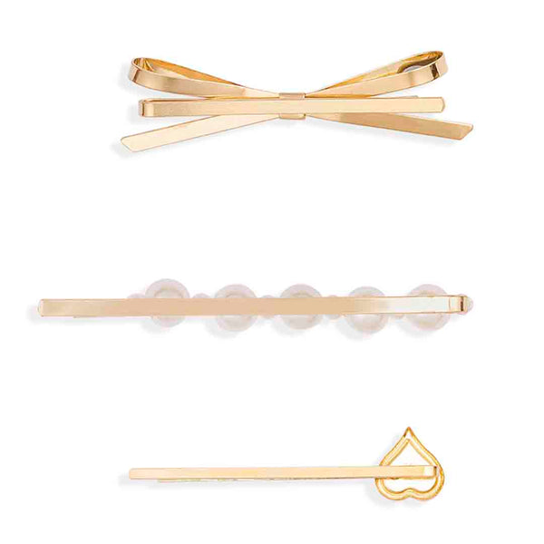 Heart & Bow Hair Pins - Set of 3 - Pink