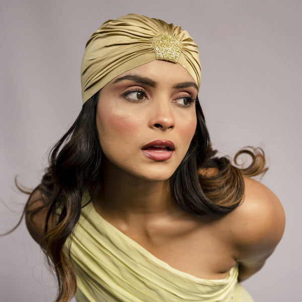 Shimmer & Glitter Turban - Beige